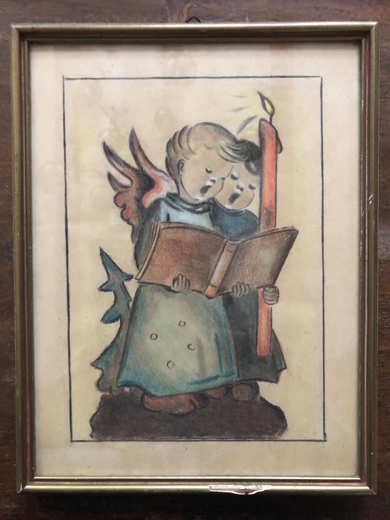 Vintage ingelijste kinderprent, Antiek en Kunst, Ophalen of Verzenden