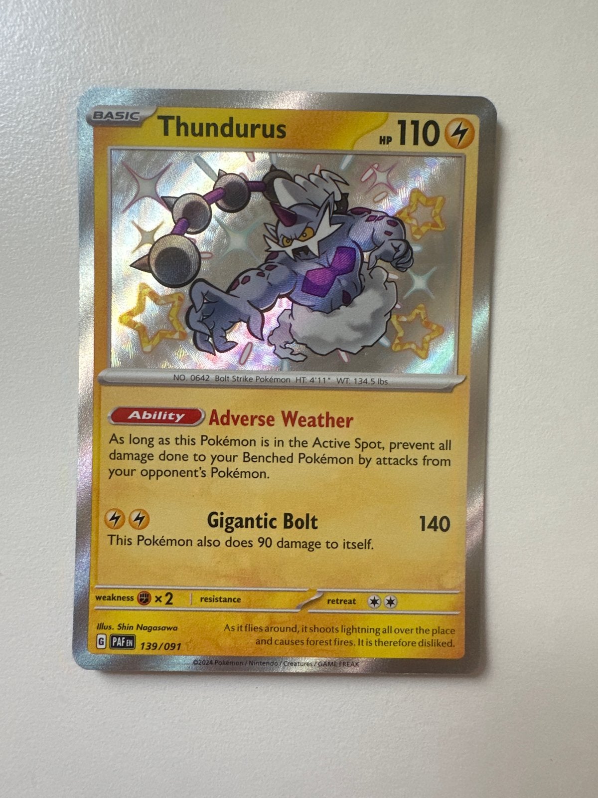 Thundurus Pokémon Kaart - PAF EN 139/091, Ophalen of Verzenden, Zo goed als nieuw, Losse kaart, Foil