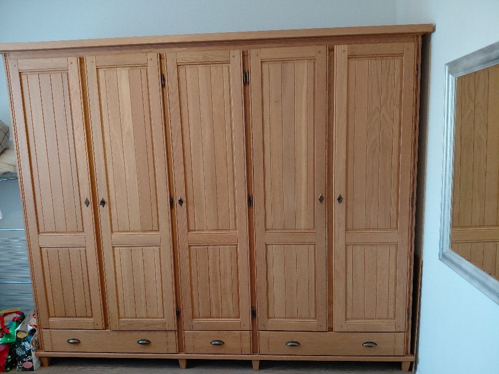 Blank eiken grote kledingkast, Ophalen, Gebruikt, Met lade(s), 200 cm of meer