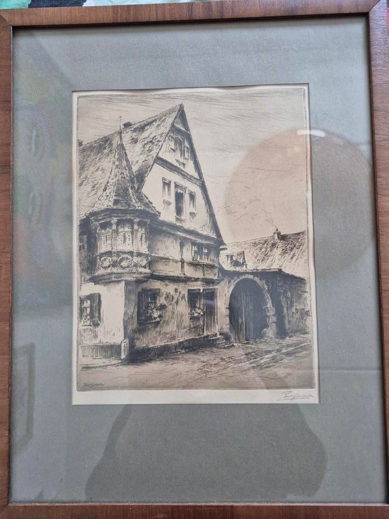 Gesigneerde ets van Paul Geissler - Stadsgezicht, Antiek en Kunst, Kunst | Etsen en Gravures, Ophalen, Ets, Stadsgezicht, Ingelijst