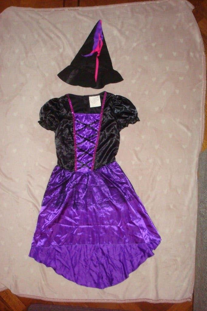 Halloween heksen jurk + hoed, paars zwart heks web, maat M, Kleding | Dames, Maat 38/40 (M), Ophalen of Verzenden, Zo goed als nieuw