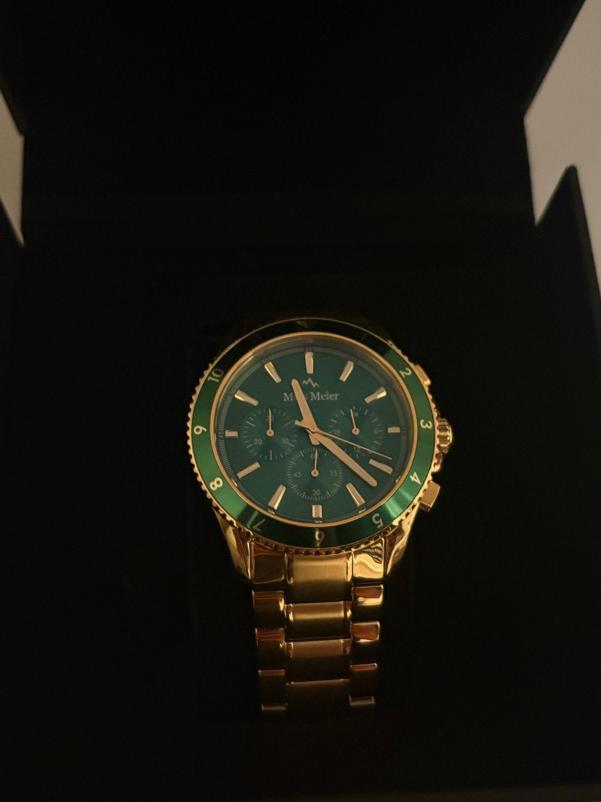 Mats Meier Polshorloge Goudkleurig met Groene Wijzerplaat, Sieraden, Tassen en Uiterlijk, Horloges | Heren, Overige merken, Polshorloge