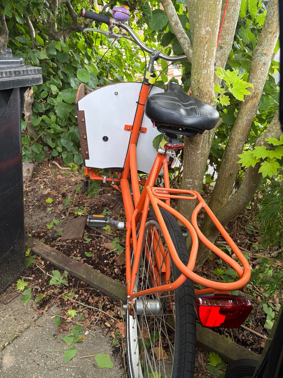 Koopje!! Leuke Oranje bakfiets van de Fietsfabriek  (Ff), Ophalen, Terugtraprem, Gebruikt, Goederen