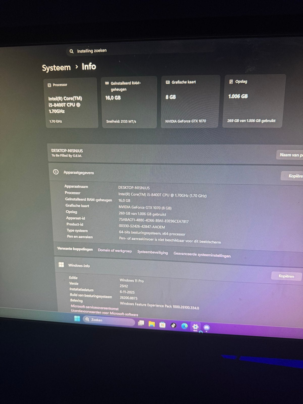 Gaming PC met Intel i5-8400T, GTX 1070, 16GB RAM, 1TB opslag, HDD, Minder dan 2 Ghz, Nieuw, Ophalen of Verzenden