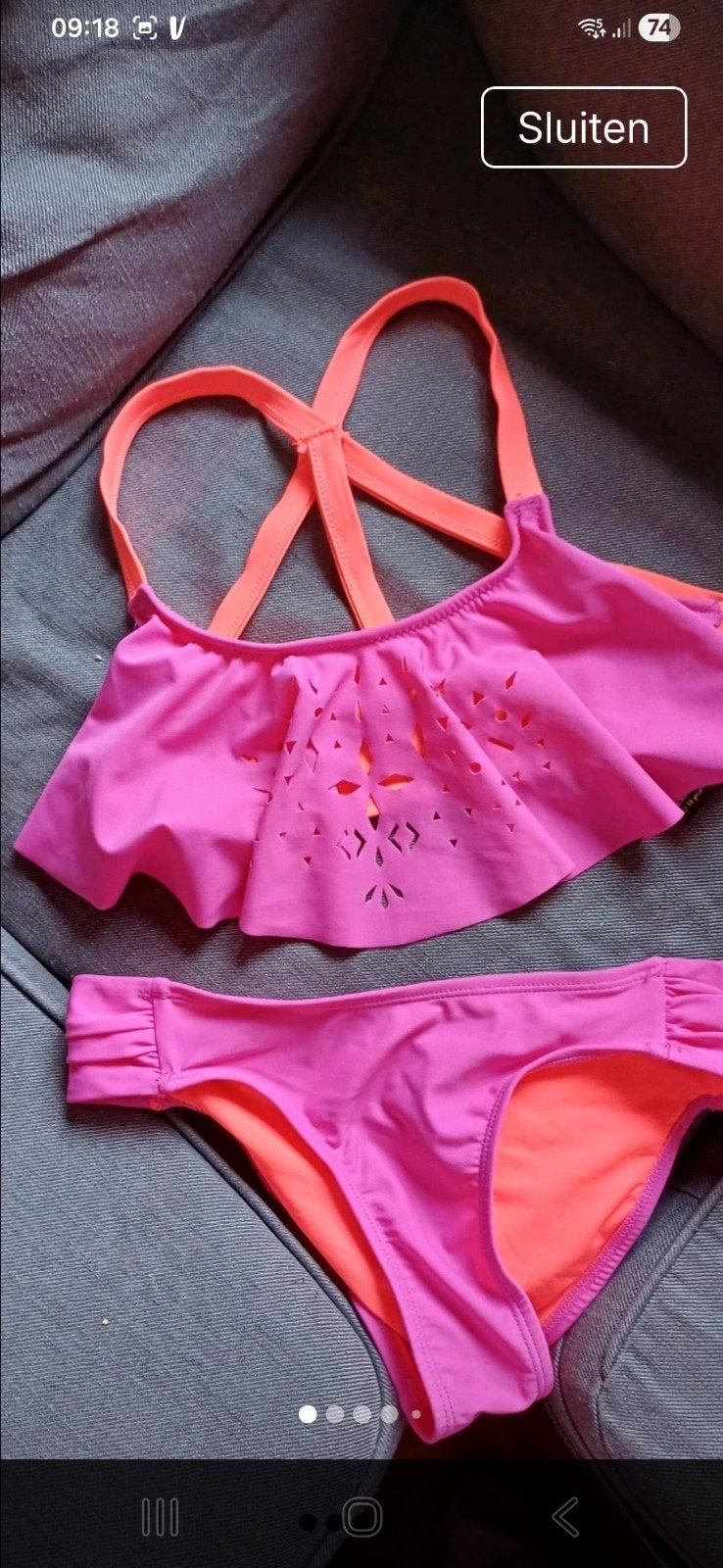 Mooie roze oranje bikini met gekruiste rug bandjes, maat 158, Kinderen en Baby's, Kinderkleding | Kinder-zwemkleding, Bikiniset