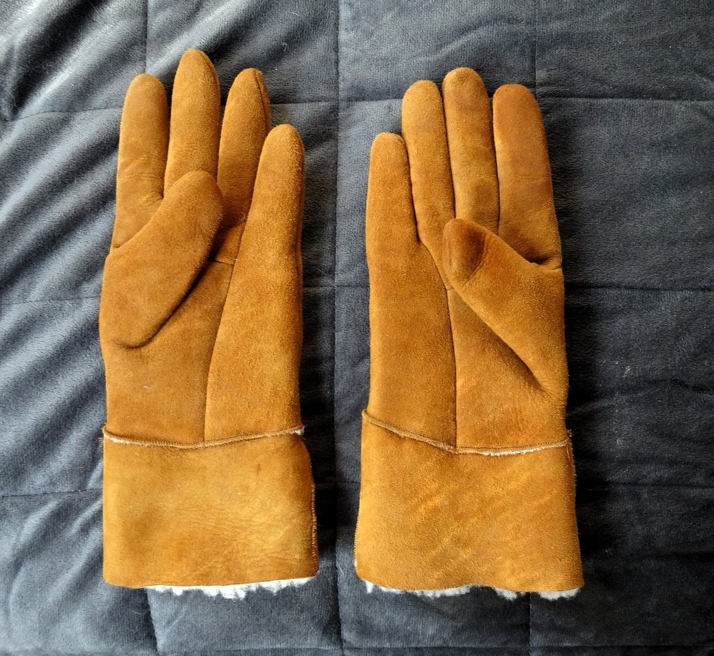 Cognac bruine suède/leren handschoenen wol voering, Verzenden, Zo goed als nieuw, Maat 38/40 (M), Handschoenen