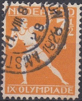 Nederland 2.23.7- 1928- Olympiade- Kogelstoter- NVPH-216- G, Verzenden, T/m 1940, Gestempeld