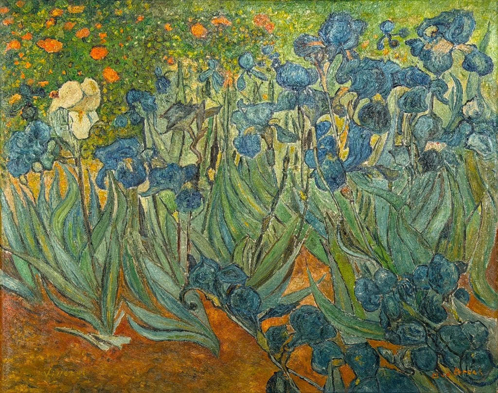 Schilderij van Irissen, Doek, Impressionistisch, Gesigneerd, Olieverf
