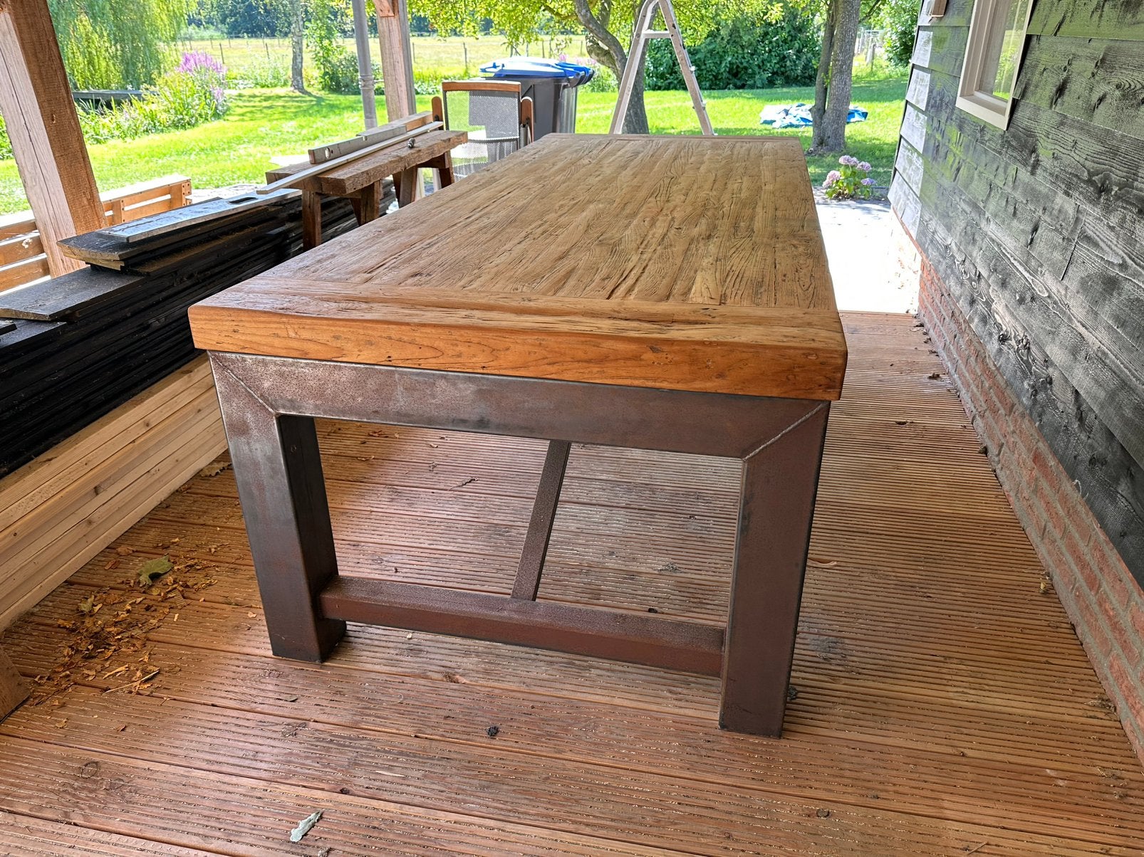 Grote stoere tafel, Ophalen, Gebruikt, 100 tot 150 cm, 200 cm of meer