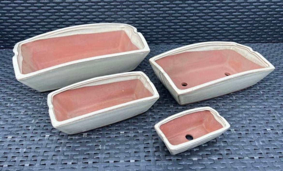 Bonsai schalen set (4) rechthoekig crème geglazuurd., Nieuw, Ophalen of Verzenden, Aardewerk, Rechthoekig