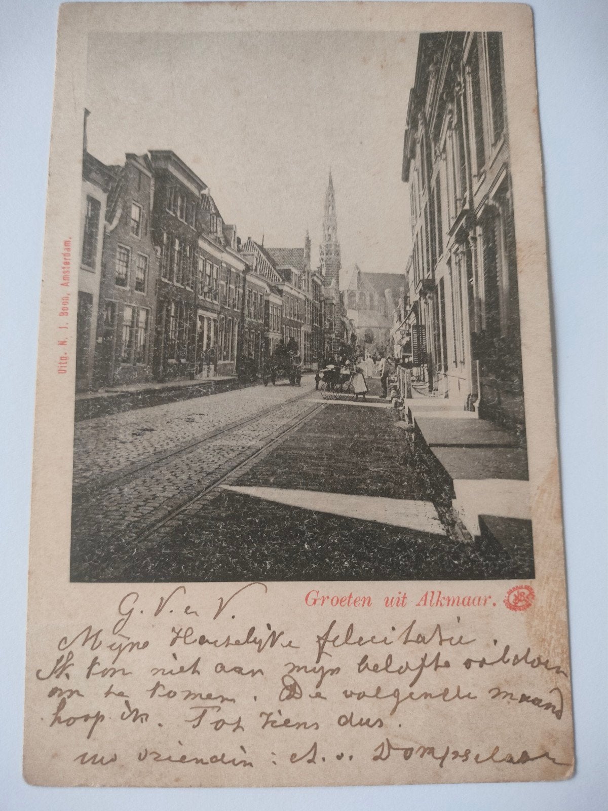 Oude ansichtkaart Alkmaar - Groeten uit Alkmaar, Ophalen of Verzenden, Voor 1920, Gelopen, Noord-Holland