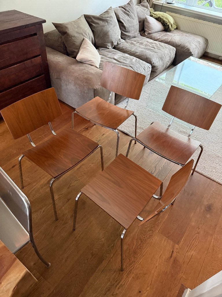 4x eetkamerstoel hout staal, Ophalen, Bruin, Zo goed als nieuw, Vier
