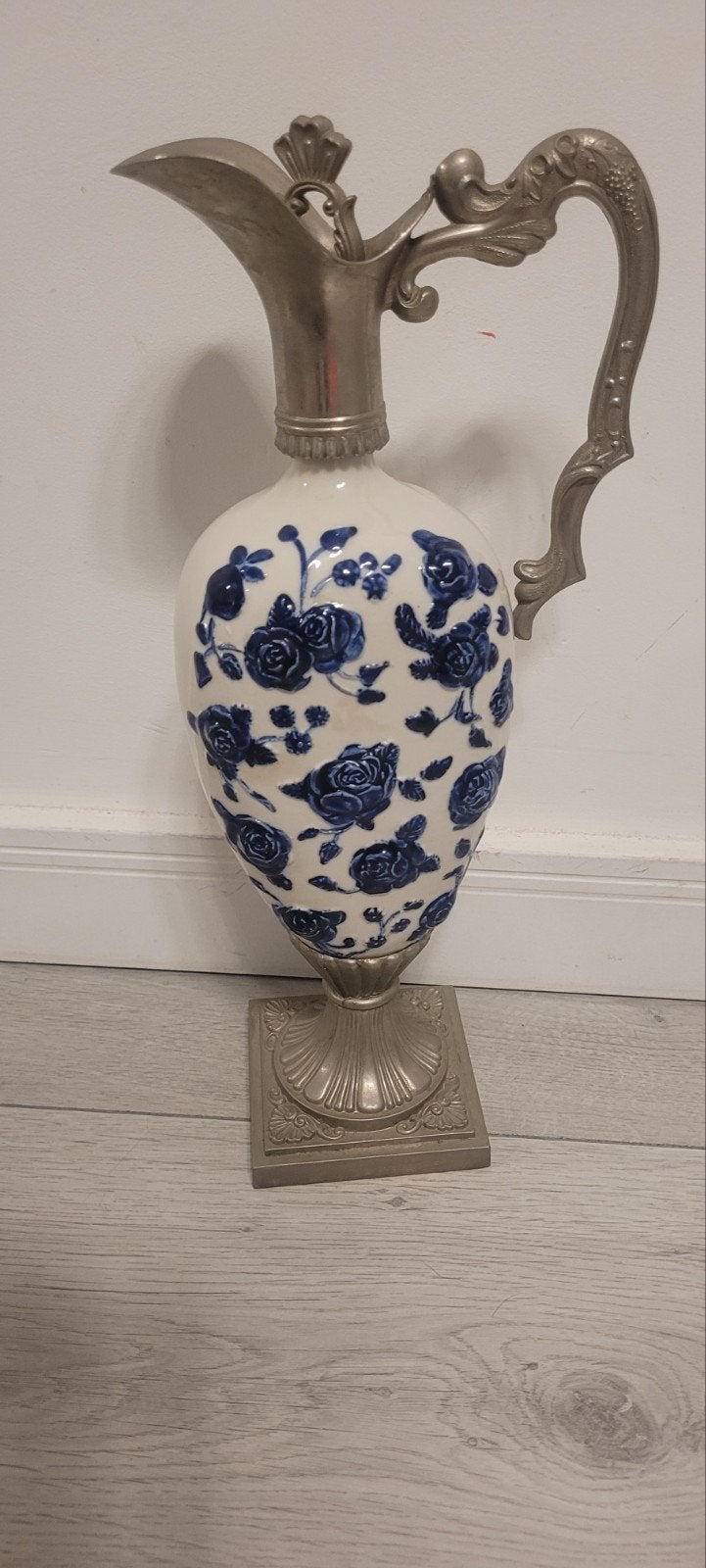 Vintage Decoratieve Keramische en Metalen Schenkkan, Ophalen of Verzenden