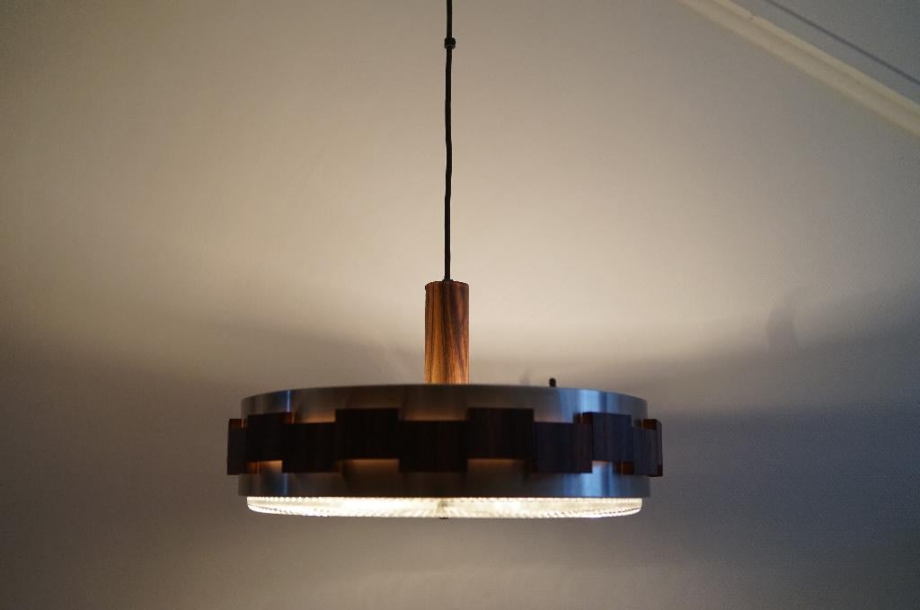 Vintage Hanglamp Mid-Century Space-Age glas metaal fineer., Ophalen of Verzenden, Gebruikt, Glas, Vintage space age