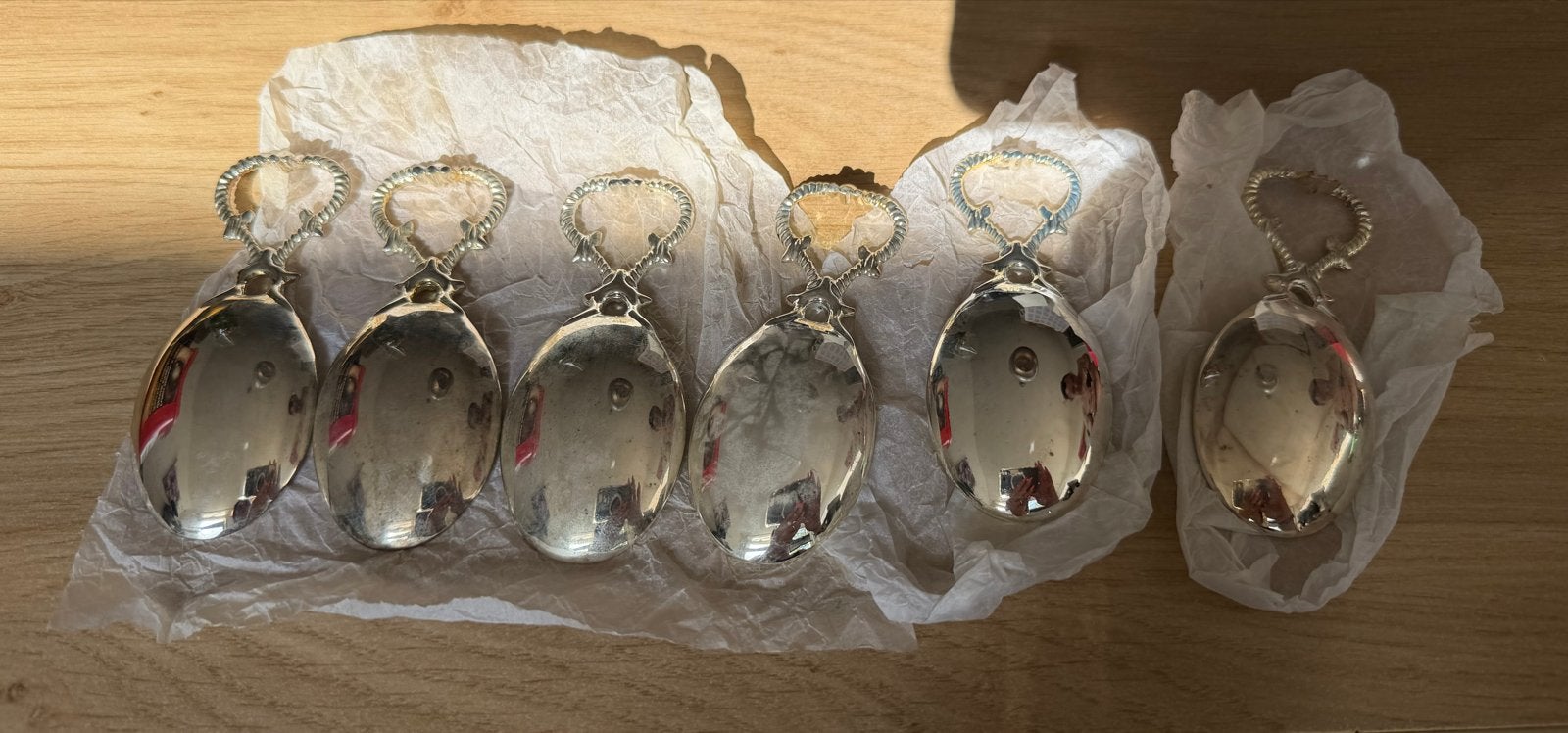 Set van 6 zilverkleurige decoratieve lepels, Ophalen of Verzenden