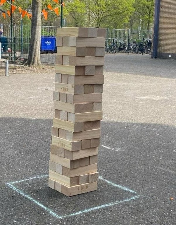 Jenga XL te huur - Gigantisch Jenga spel voor evenementen, Vijf spelers of meer, Ophalen, Gebruikt
