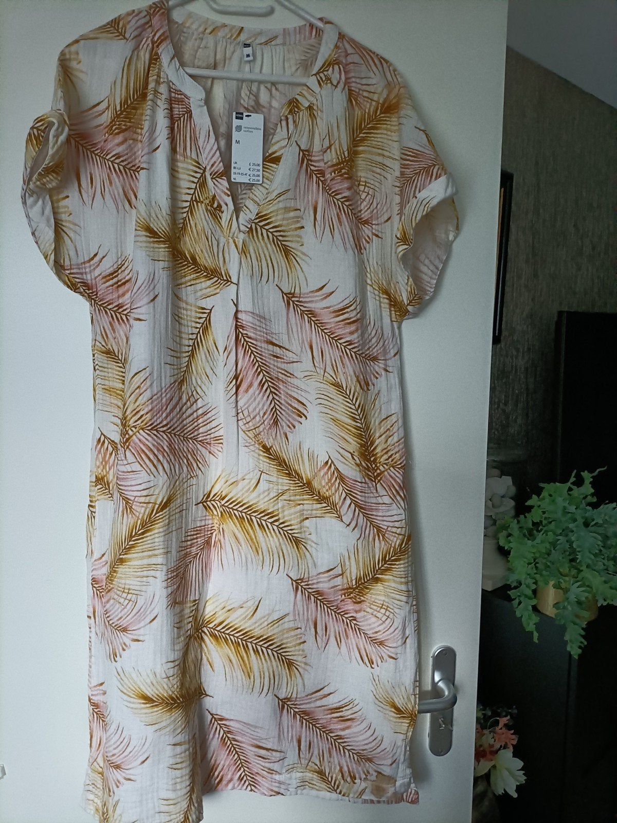Nieuwe dunne jurk van Hema maat M met palmprint, Maat 38/40 (M), Meerkleurig, Nieuw, Ophalen of Verzenden