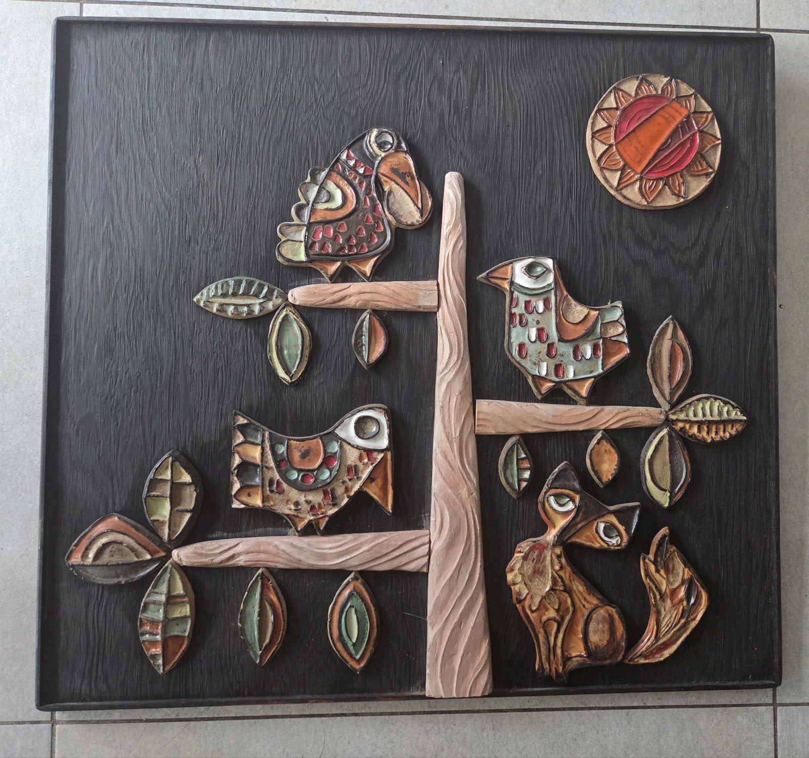 Roland Zobel Keramiek op Houten Plaat - Jaren '70 Kunstwerk, Ophalen of Verzenden, Vintage, Dieren