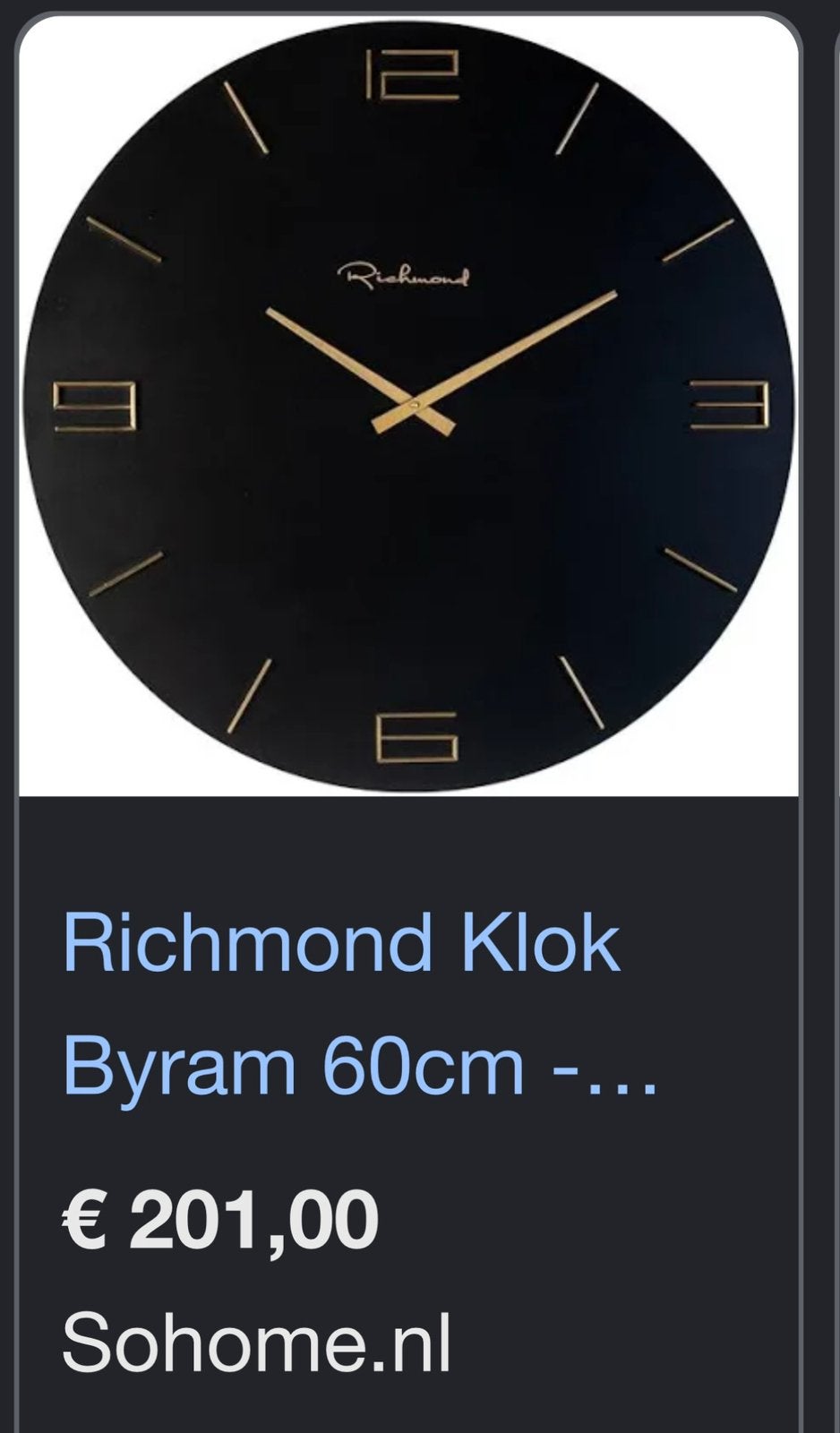 Richmond klok, Ophalen, Zo goed als nieuw, Wandklok