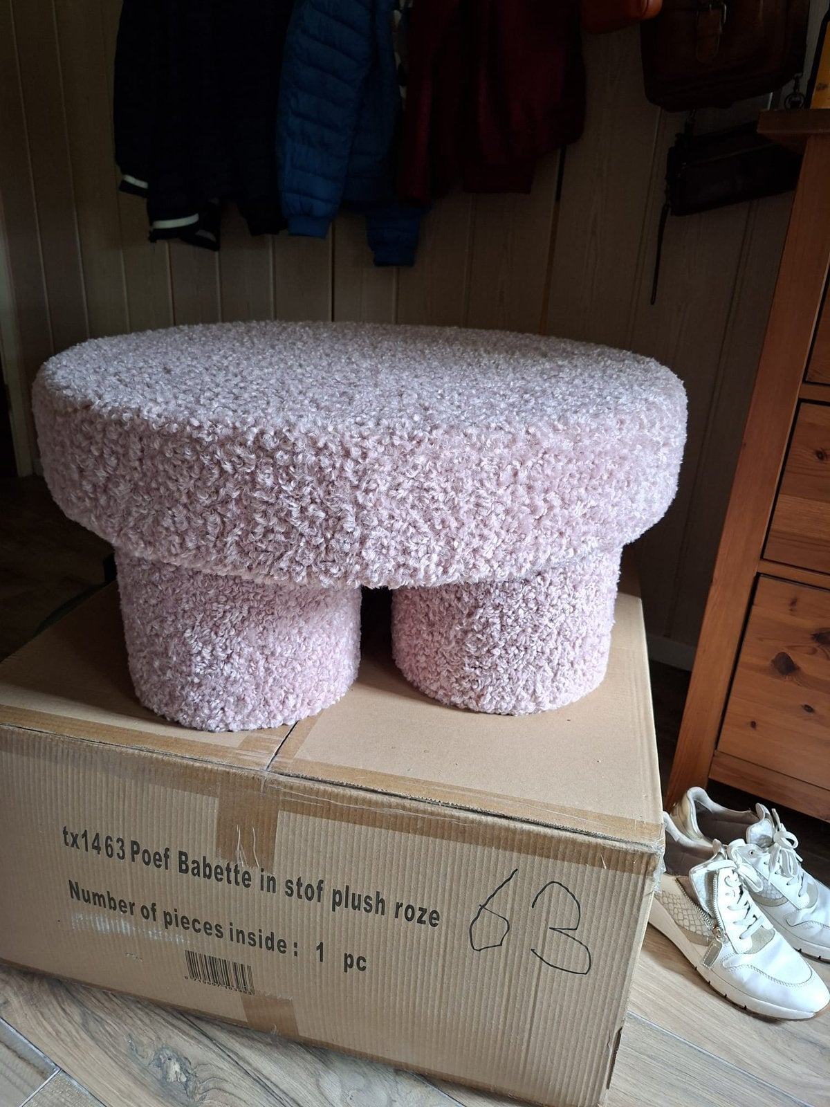 Nieuwe pluche poef babette roze, Rond, Nieuw, Ophalen of Verzenden, Stof