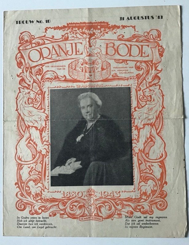 TROUW verzetskrant Wilhlemina, Verzamelen, Ophalen of Verzenden, Nederland, Foto of Poster