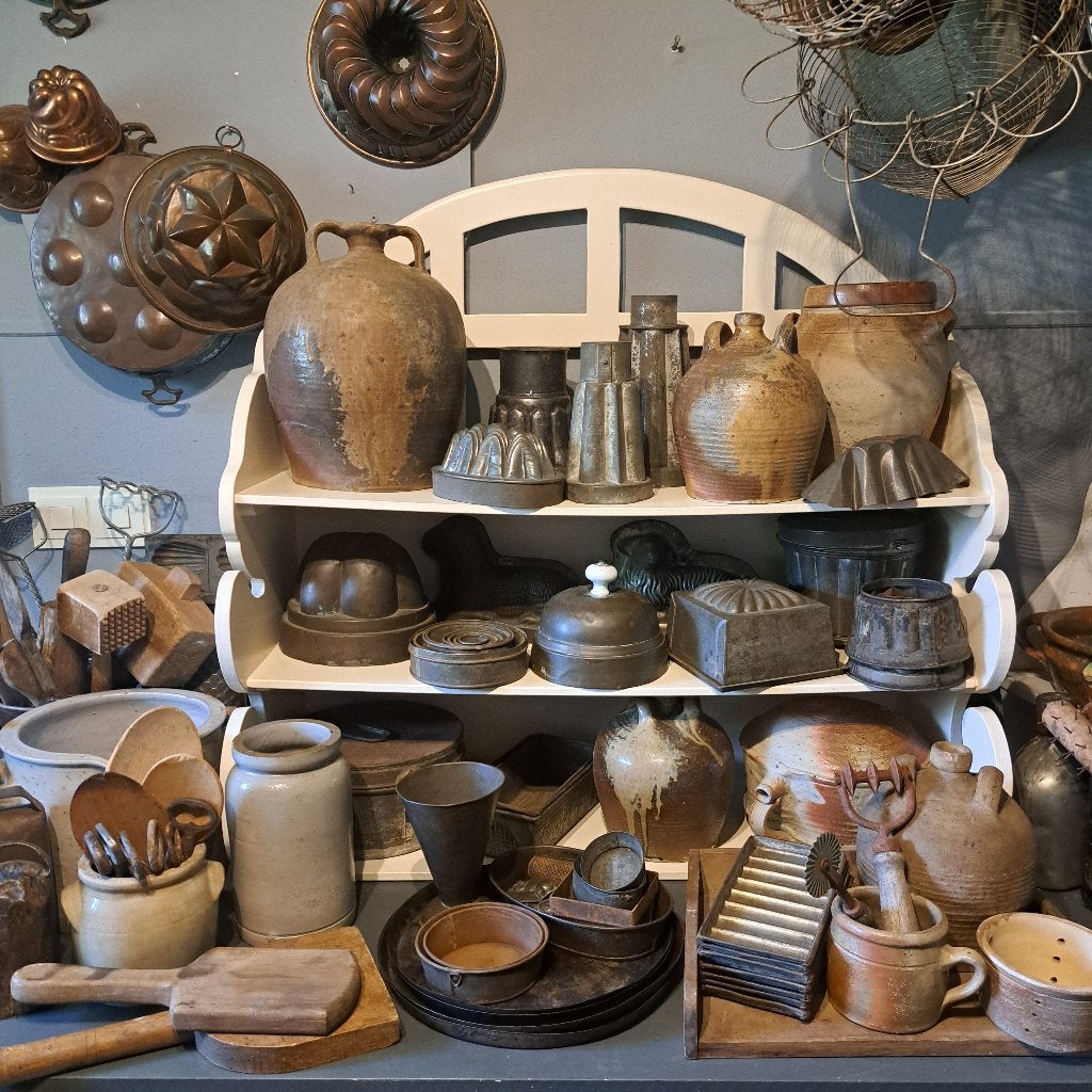 Brocante oude Franse aardewerk kruik koperen bakvorm *Etage3, Gebruikt, ., Ophalen of Verzenden, .