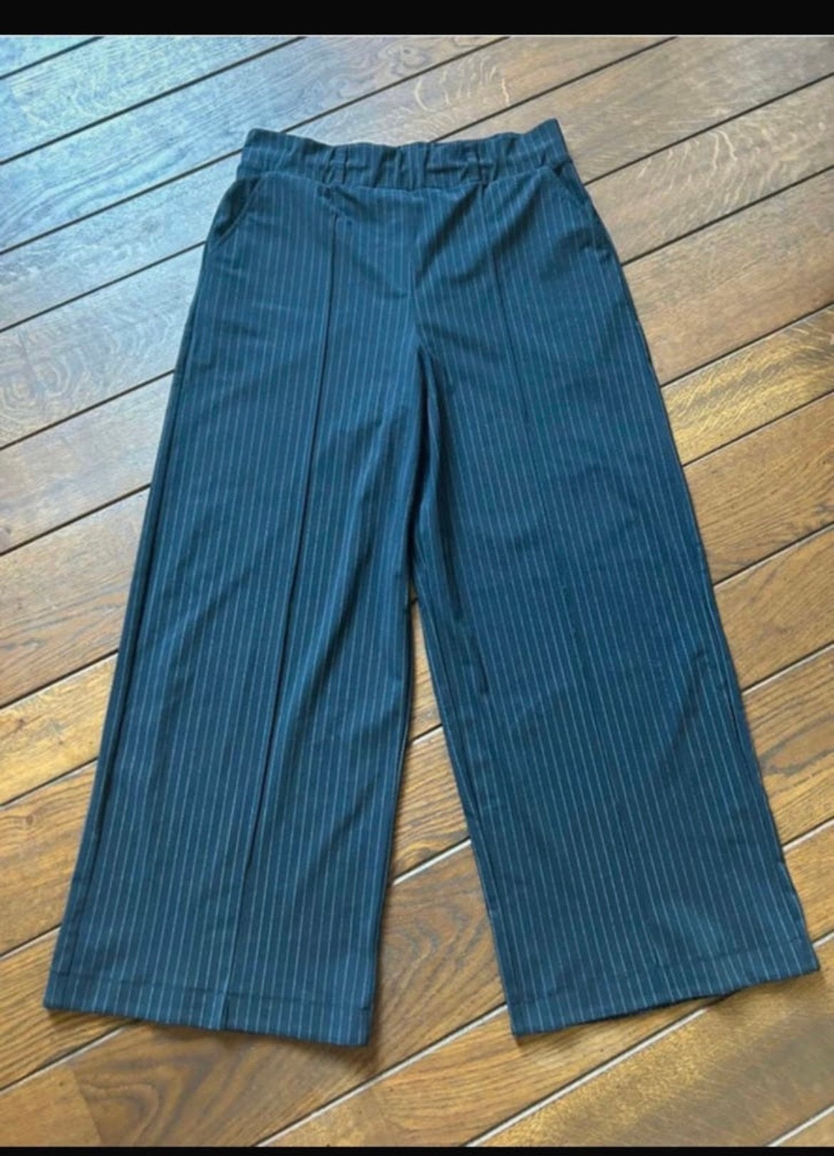 Dark Blue pinstripe Studio Anneloes Wide Leg broek M, Blauw, Zo goed als nieuw, Lang, Ophalen