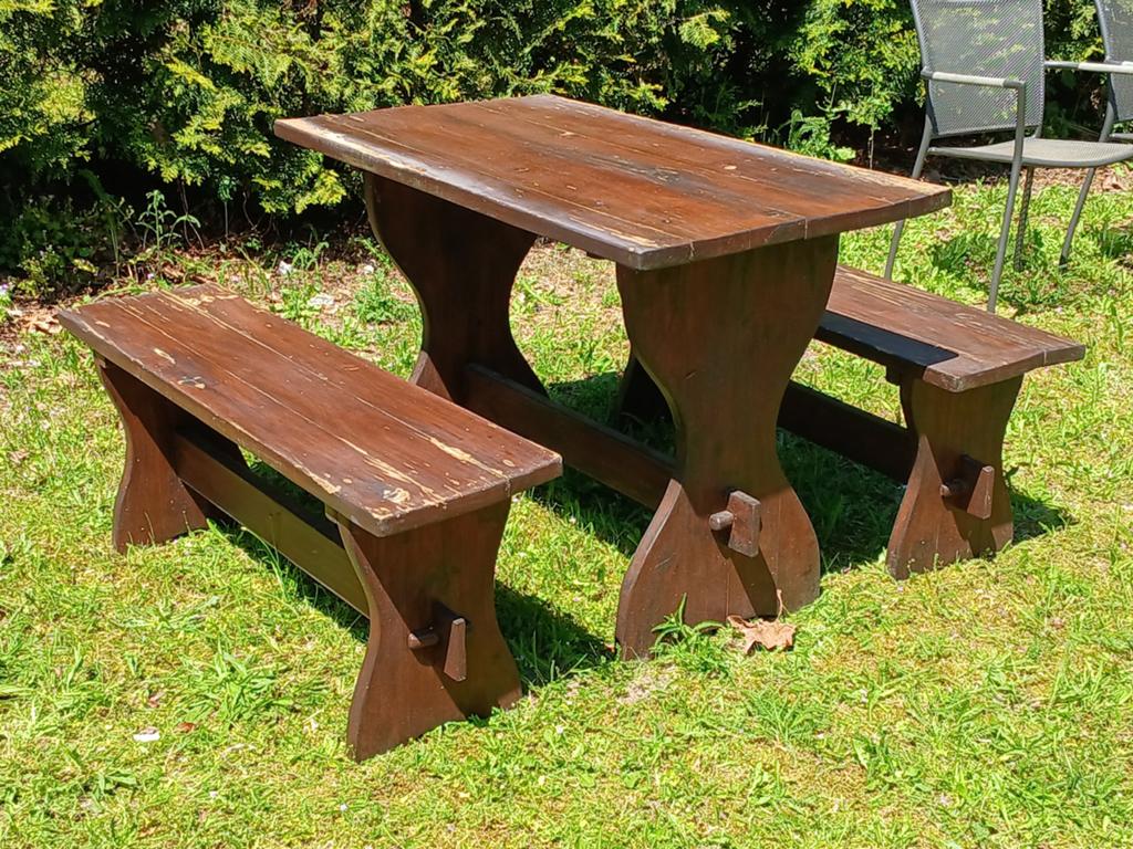 Houten picknicktafel met bankjes, vintage kloostertafel, Ophalen of Verzenden