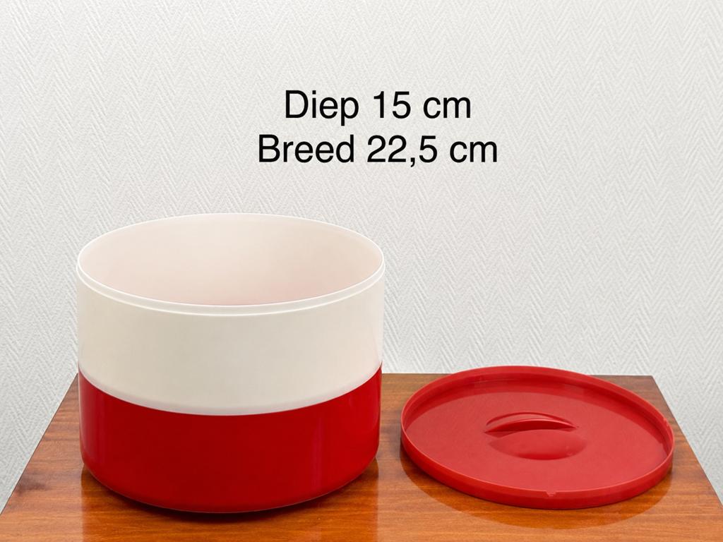 Vintage Rood-Witte Opbergdoos met Deksel - 22,5x15cm, Ophalen of Verzenden, Gebruikt, Rood, Bus of Trommel