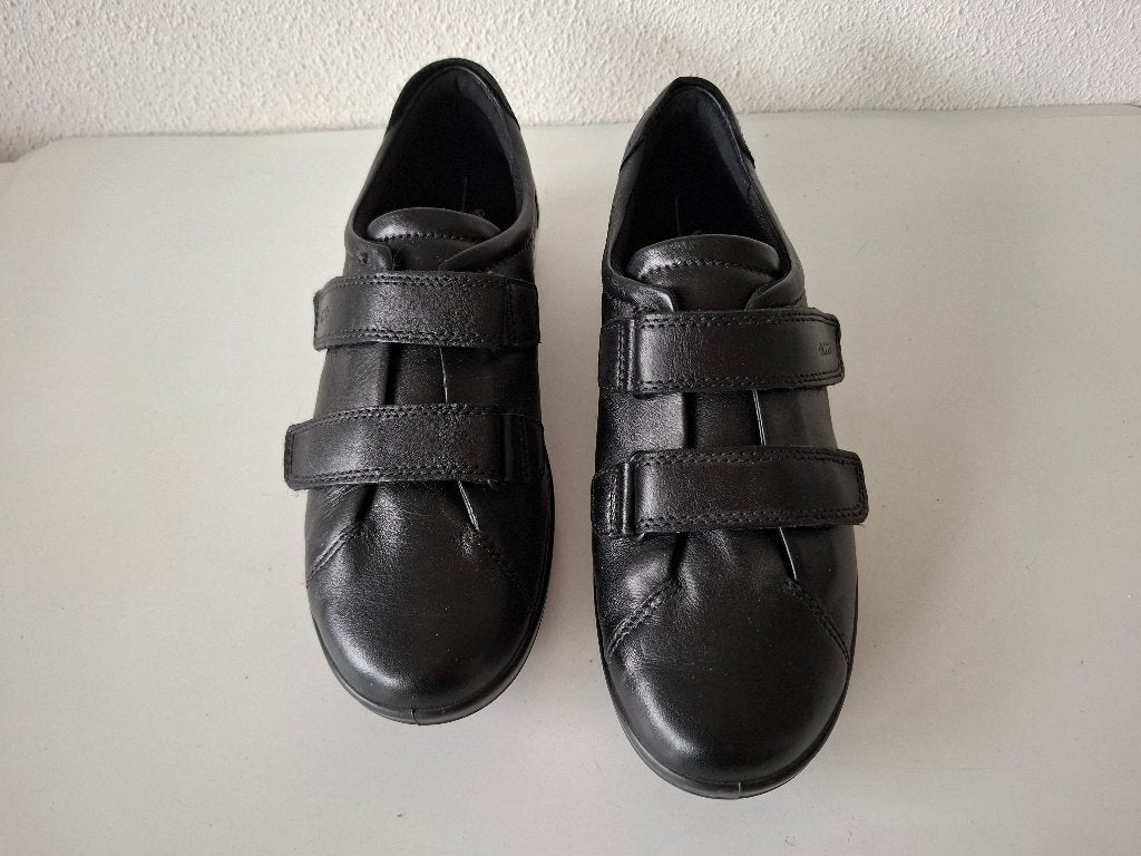Ecco Soft maat 39 mooie zwarte leren sneakers klittenband, Ecco, Verzenden, Zwart, Sneakers of Gympen