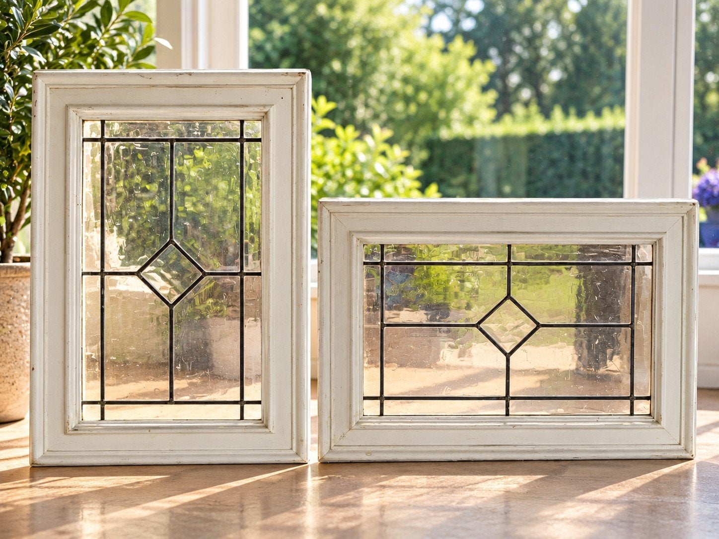 2x Glas in Lood raam wit kozijn gerookt glas keukendeurtje, Gevelraam of Ruit, Gebruikt, Minder dan 80 cm, Ophalen of Verzenden