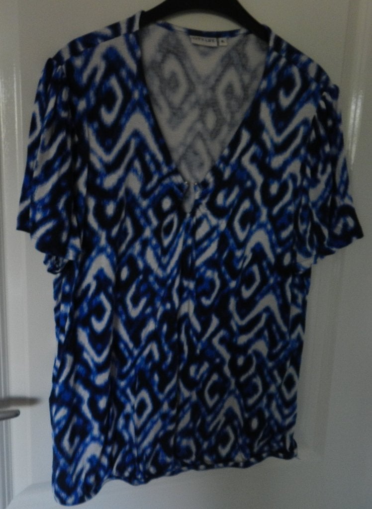 Blauw City life t-shirt met elastiek aan de onderzijde,, Maat 46/48 (XL) of groter, Korte mouw, Gedragen, Verzenden