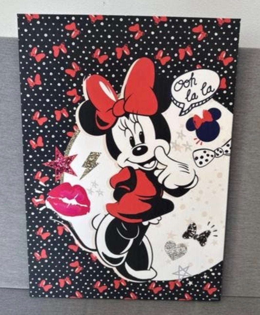 Leuke Minnie Mouse Wanddecoratie voor Kinderkamer, Gebruikt, Schilderij, Meerkleurig, Textiel