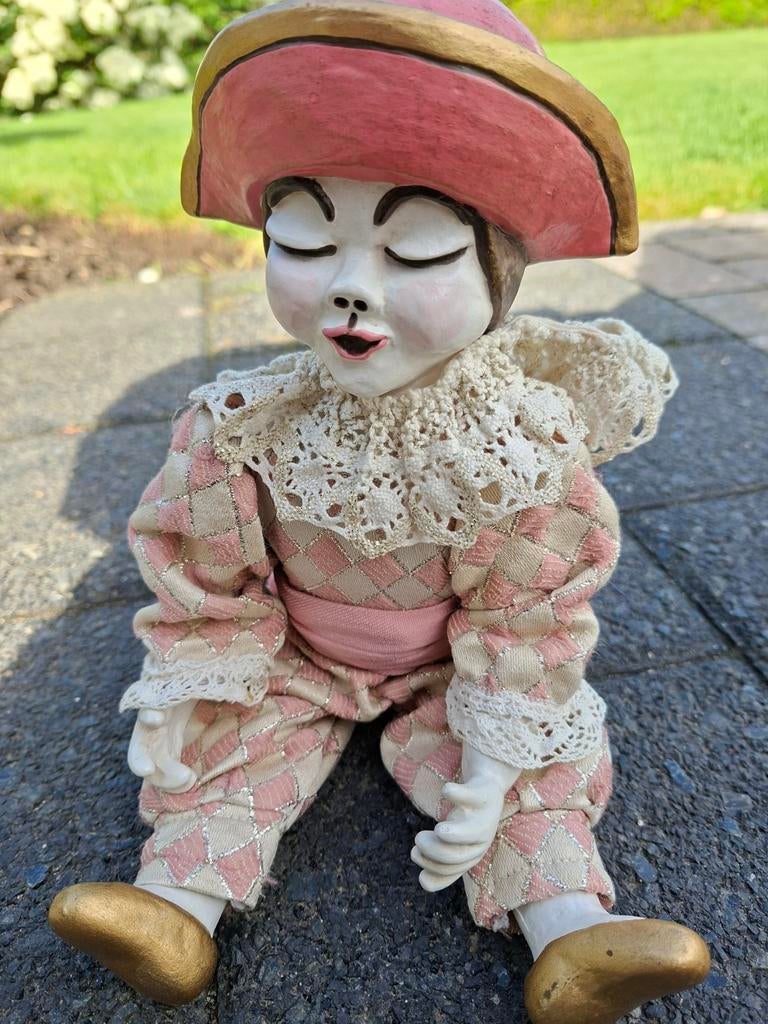 Vintage Harlekker Harlekijn pop, porselein, roze/goud, Ophalen