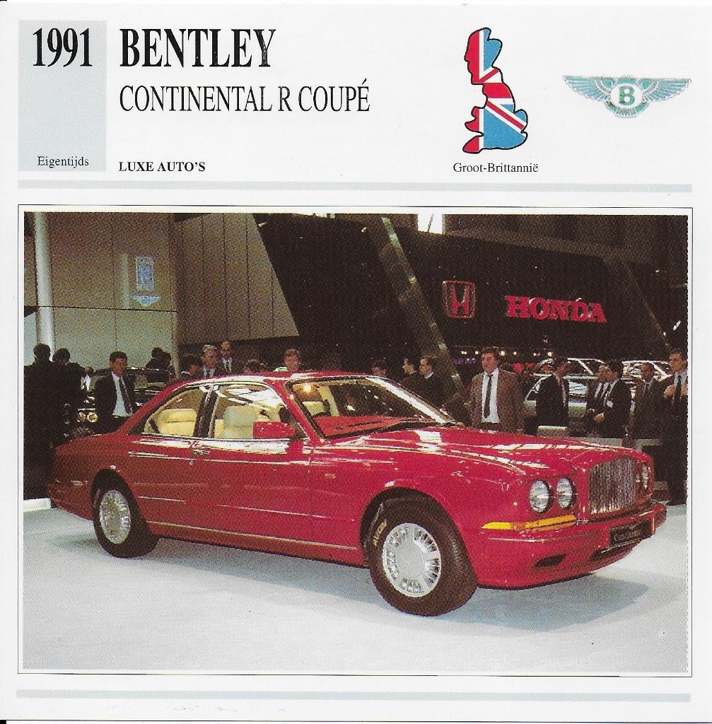 C138 autokaart bentley continental r coupe ( 1991 ), Ophalen of Verzenden, Zo goed als nieuw, Auto's