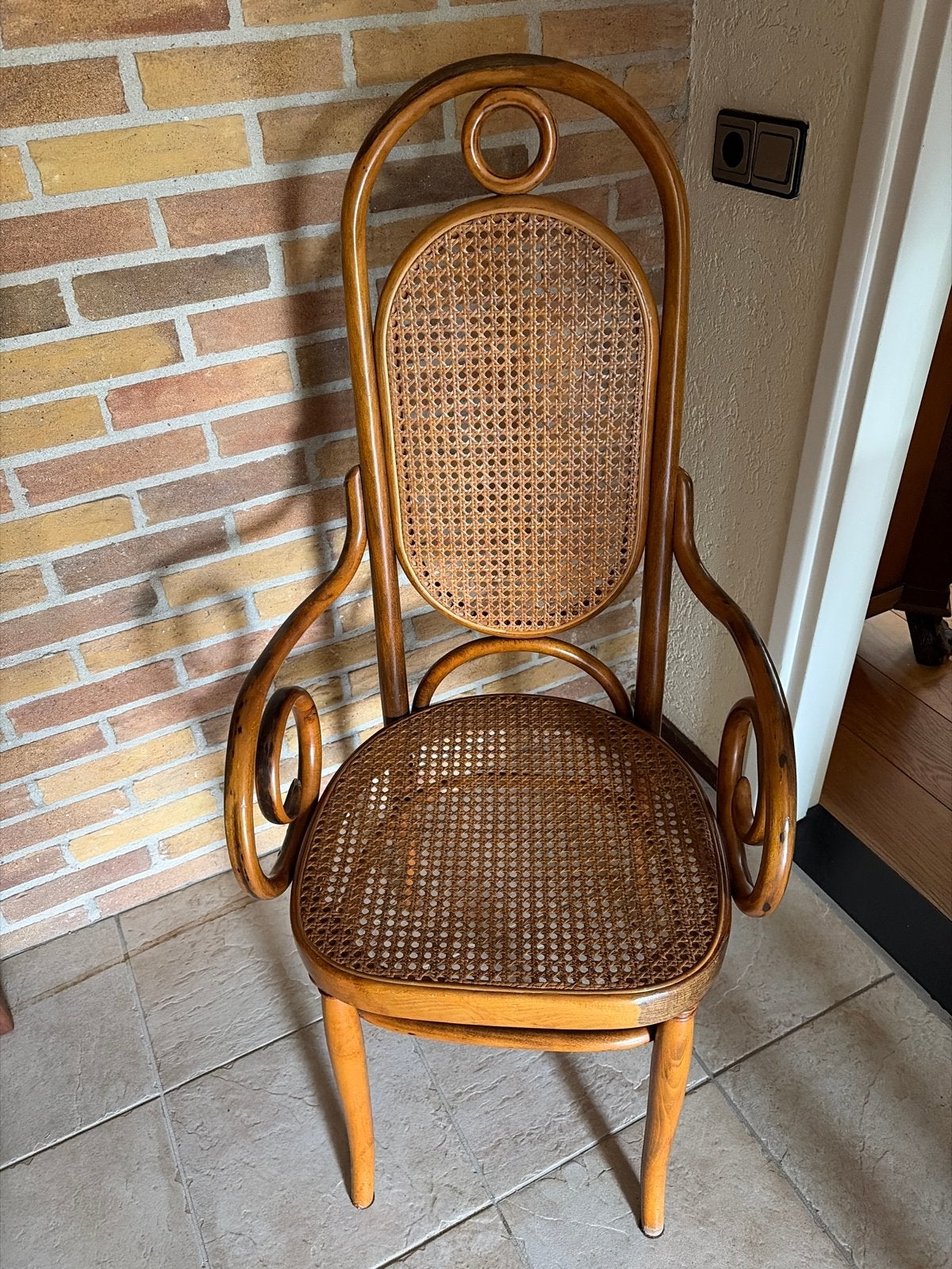 Vintage Thonet stijl stoel met webbing, Ophalen