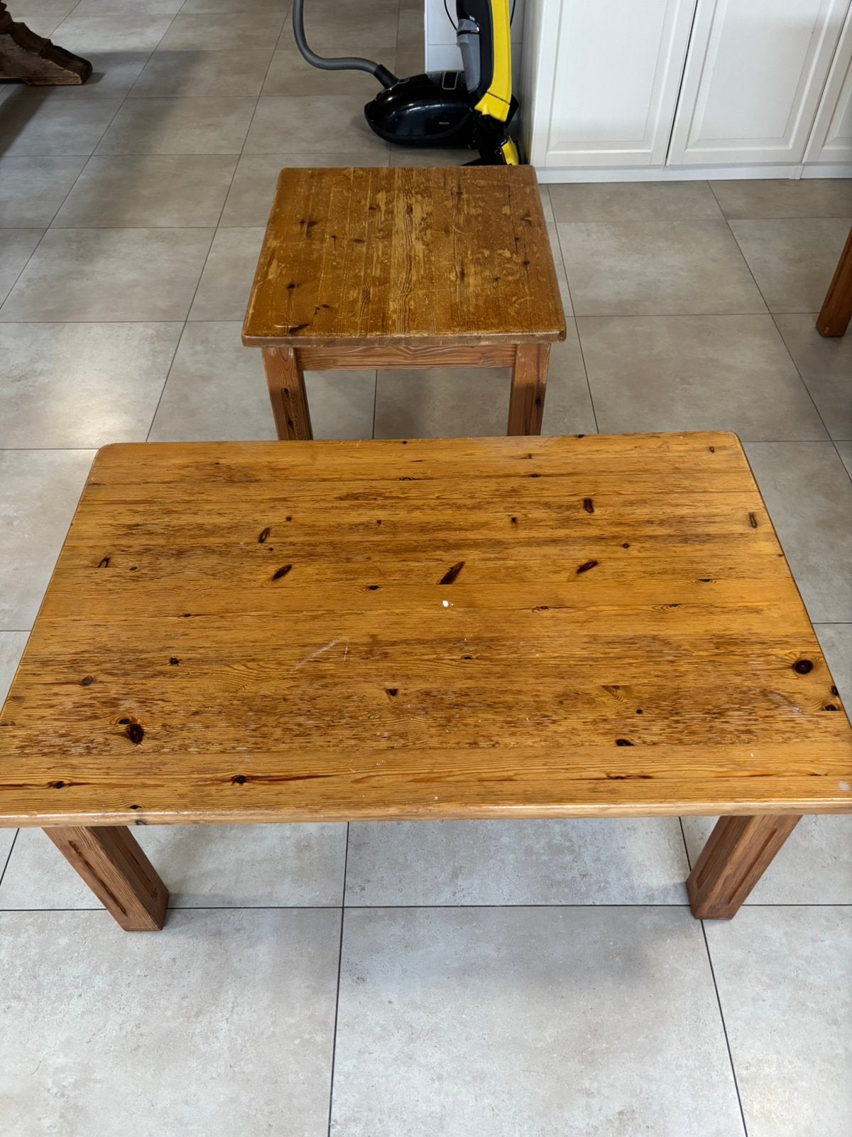 Salontafel, koffietafel setje grenen, Ophalen, Gebruikt, 100 tot 150 cm, 50 tot 100 cm