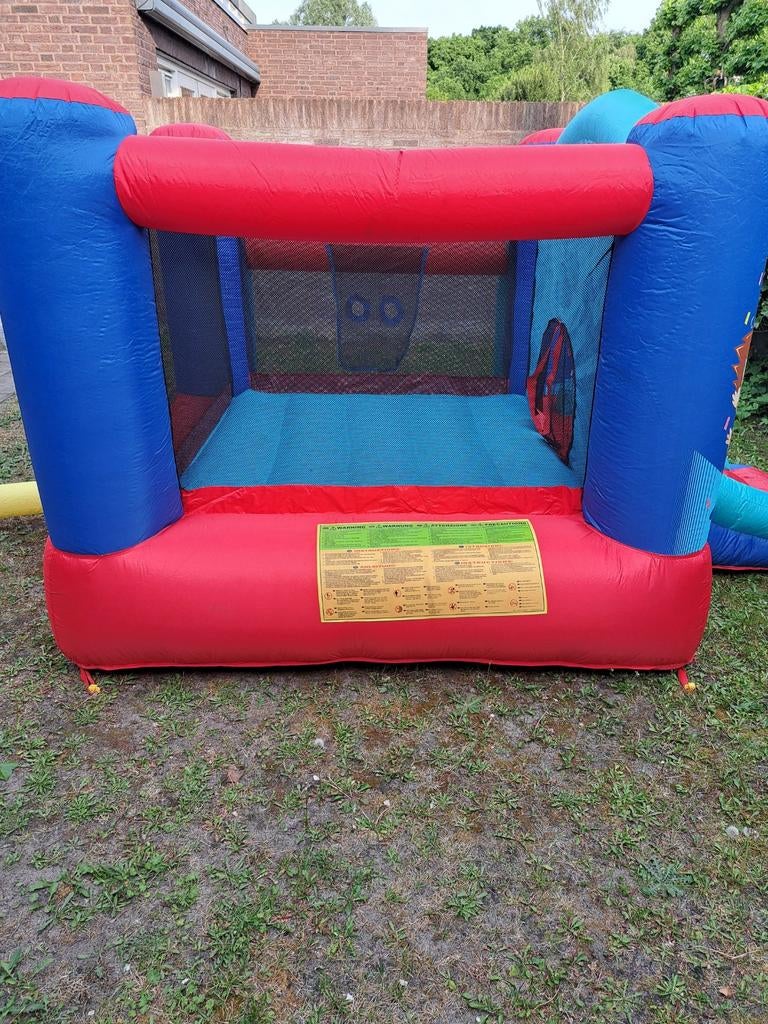 Happy Hop springkussen voetbal met glijbaan incl. blower, Ophalen, Gebruikt