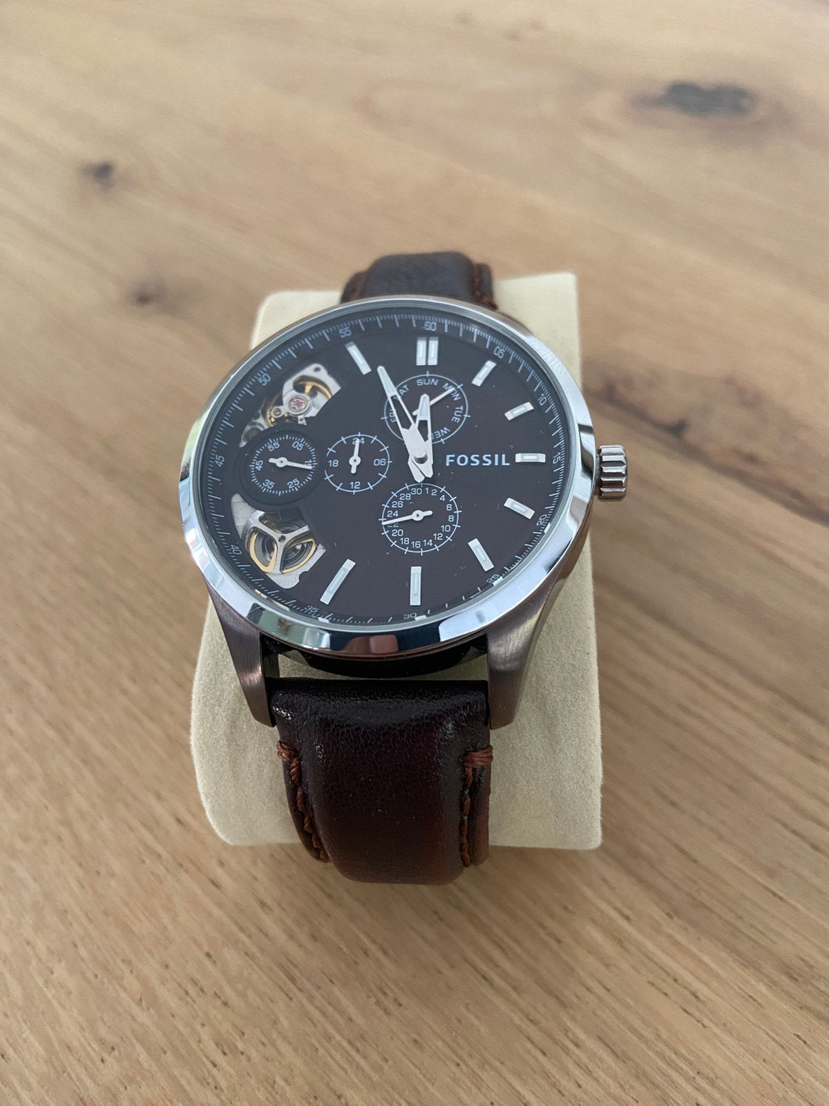 Fossil ME1123 Open Heart herenhorloge, Ophalen of Verzenden, Zo goed als nieuw, Jongen of Meisje