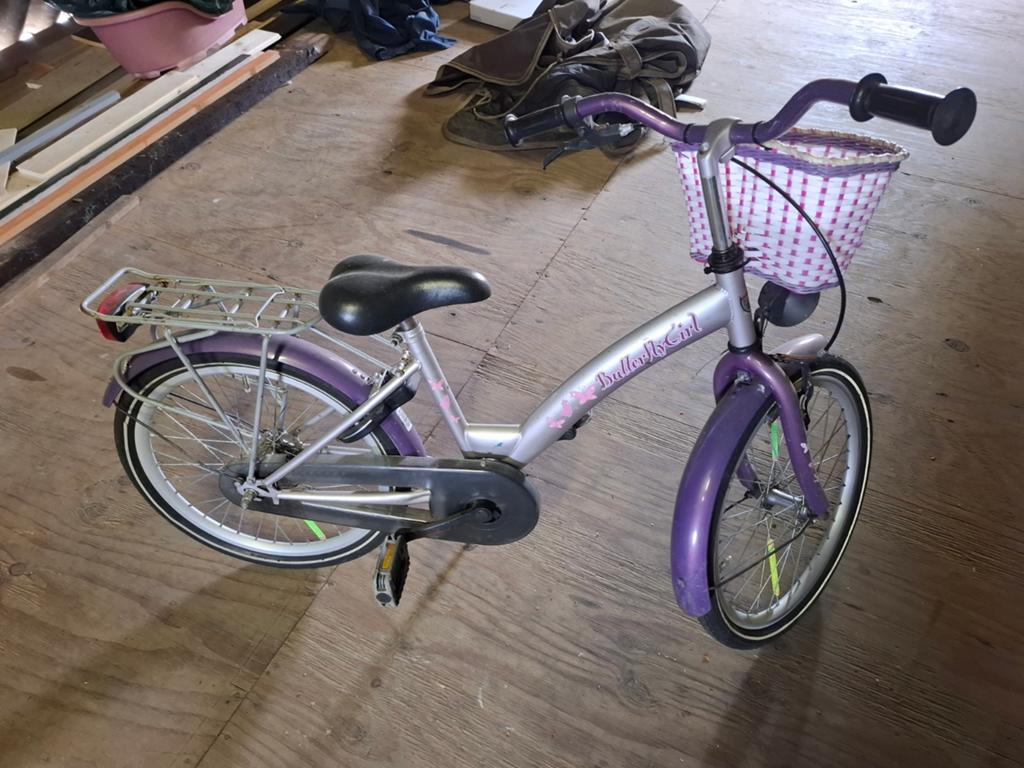 Kinderfiets paars/zilver met mandje - Butterfly Girl, Ophalen of Verzenden, Gebruikt, Terugtraprem, 20 inch of meer