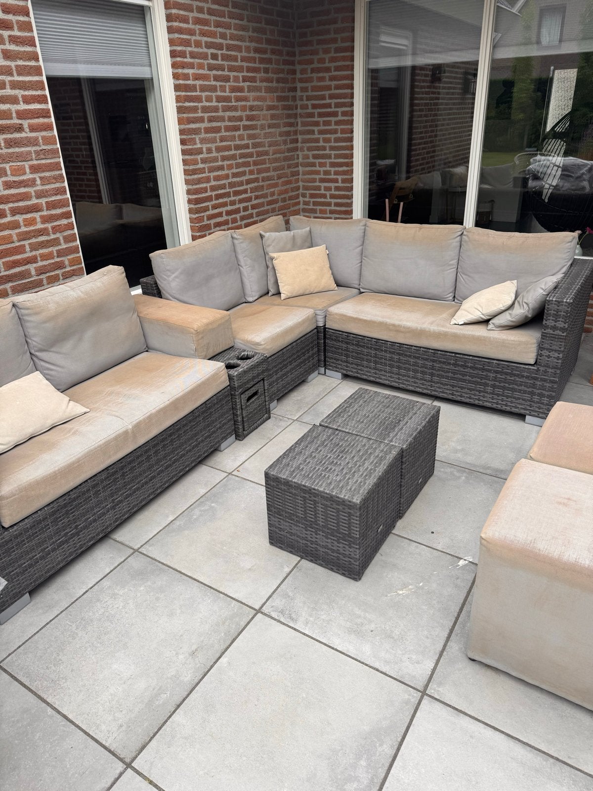 LIFE Ruime Wicker Loungeset met Kussens en Tafels, Tuin en Terras, Ophalen, Gebruikt, Meer dan 8 zitplaatsen, Loungeset
