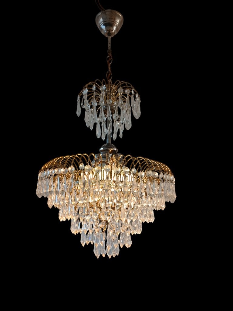 Kroonluchter – Kristal – Vintage – Palwa style, Huis en Inrichting, Ophalen, Gebruikt, Vintage, E27 (groot)