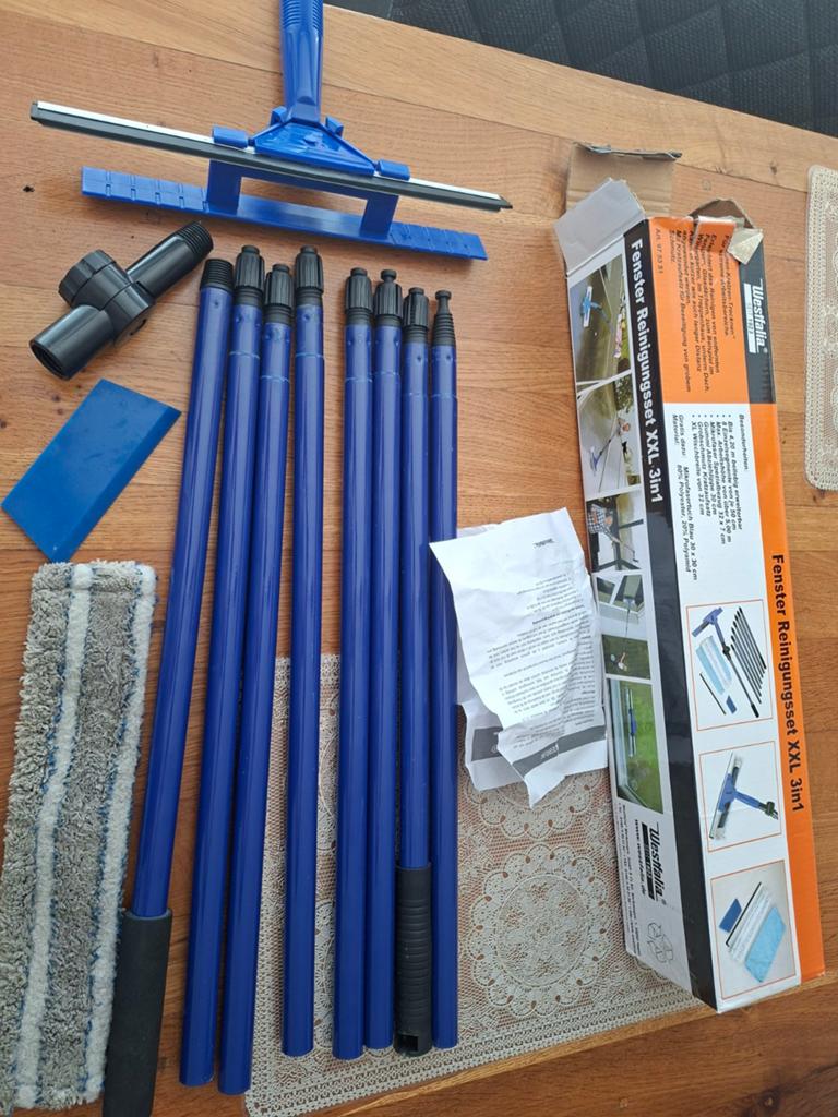 Westfalia Raamreinigingsset XXL 3-in-1,  lange stok, Ophalen, Raamwisser of Trekker