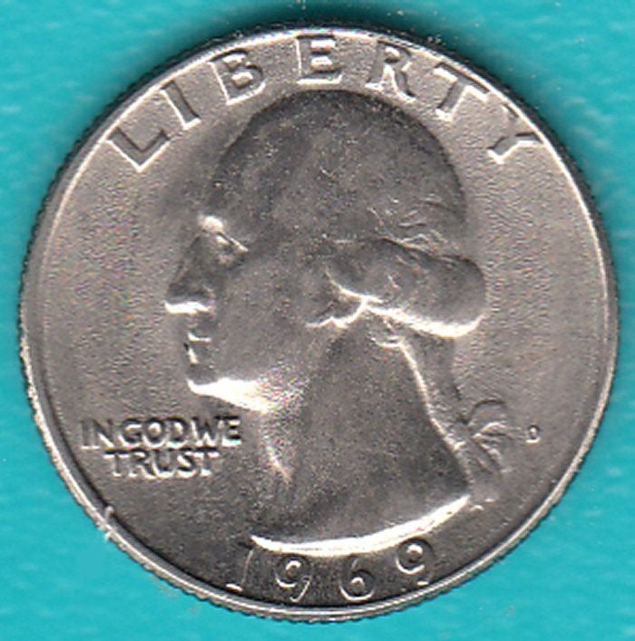 USA Quarter Dollar 1969 D Washington, KM# 164a in munthouder, Ophalen of Verzenden, Noord-Amerika, Losse munt