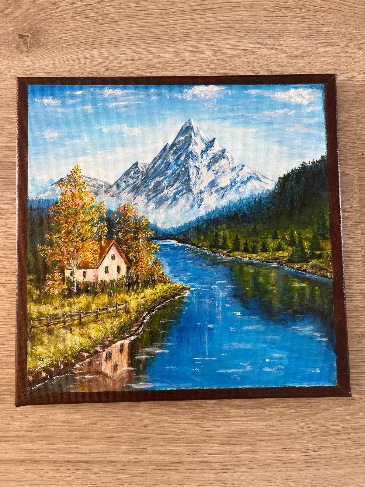 Gedetailleerd Natuurlandschap Schilderij 30x30 cm, Antiek en Kunst, Ophalen, Doek, Realistisch, Olieverf