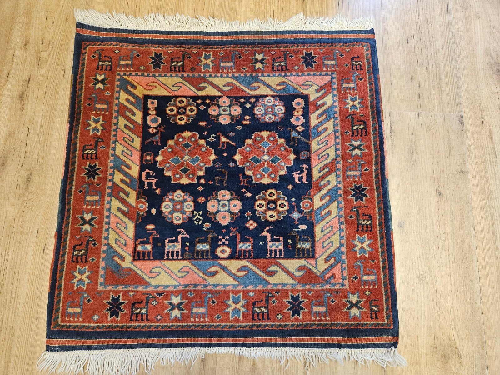 Handgeknoopt perzisch tapijt kazak 77x78, Info@SlatsAntiek.nl, Tweedehands, 50 tot 100 cm, Perzisch