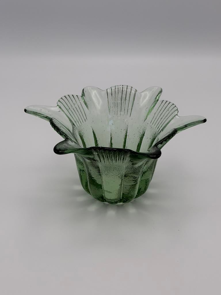 Vintage glazen waxinelichthouder groen, sfeervolle bloemvorm, Antiek en Kunst, Ophalen of Verzenden