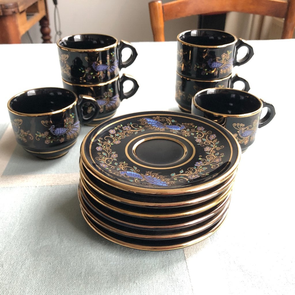Vintage Griekse koffiekopjes met 24K goud, Ophalen of Verzenden