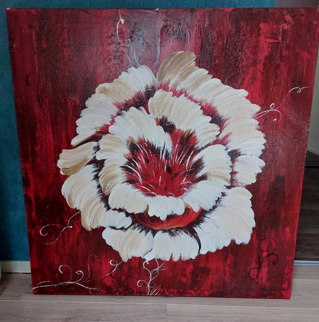 Schilderij met bloemmotief - Rood en wit, Ophalen of Verzenden