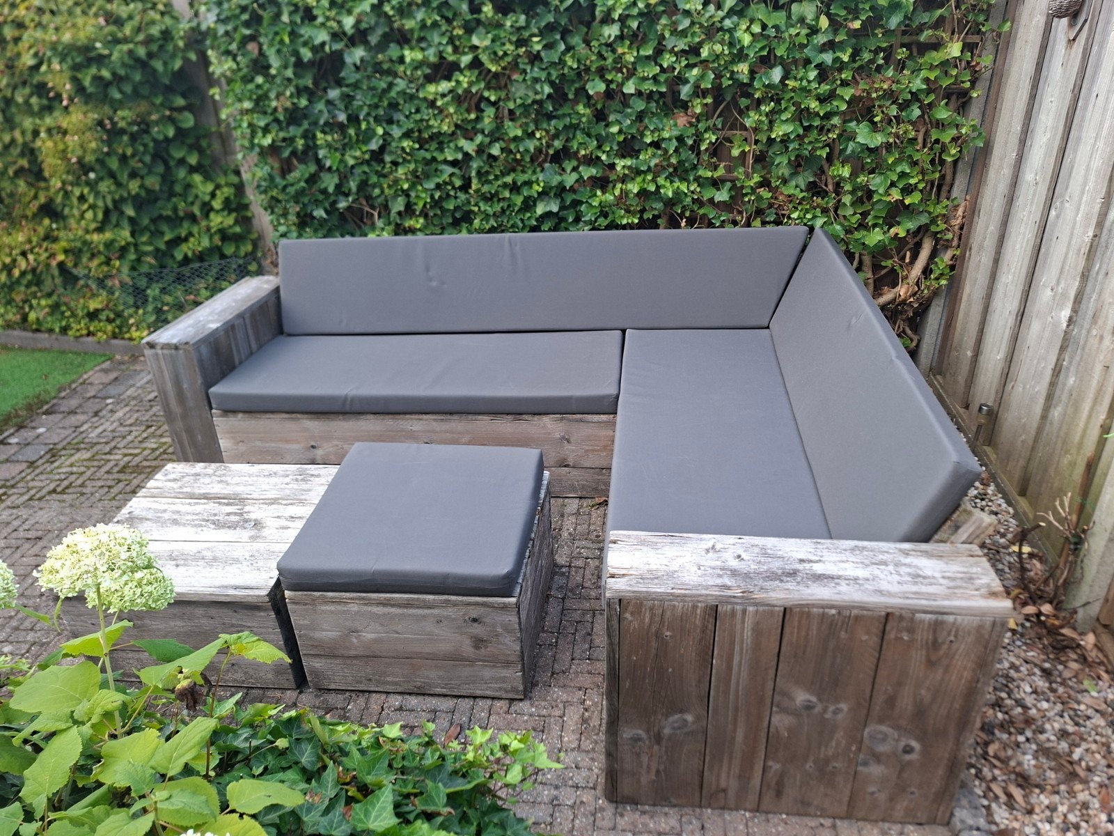 Steigerhouten Loungeset met Kussens, Ophalen, Gebruikt, Steigerhout, Bank
